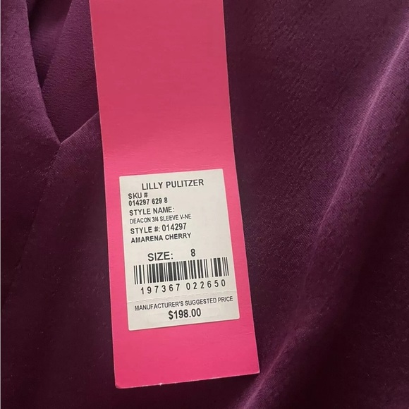 Lilly Pulitzer Amarena Cherry Deacon 3/4 Sleeve V-neck Dress Size 8 NEW NWT $198 - Picture 4 of 4